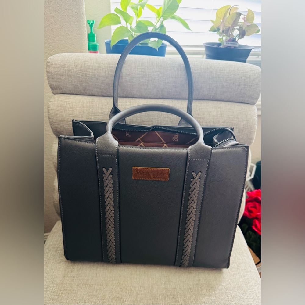 Stylish Gray Leather Tote Bag ,WRANGLER BRAND!